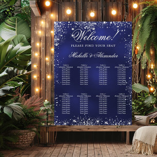 Bruiloft marine blauw zilveren glitter zetel grafi poster