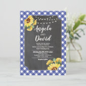 Bruiloft Marine Zonnebloem Gingham Bloemen Lichten Kaart (Staand voorkant)