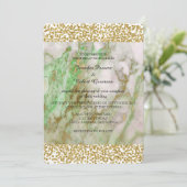 Bruiloft Marmer Mint Groene Gouden Confetti Kaart (Staand voorkant)