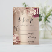 Bruiloft Marsala Bloemen Roos RSVP Drips Kaartje (Staand voorkant)