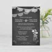 Bruiloft | Mason Jar, Lace Bunting | Chalkboard Kaart (Staand voorkant)