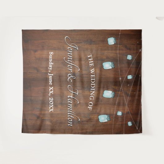 Bruiloft Mason Jar Lights Schuur Houten Achtergron Wandkleed (Voorkant (horizontaal))