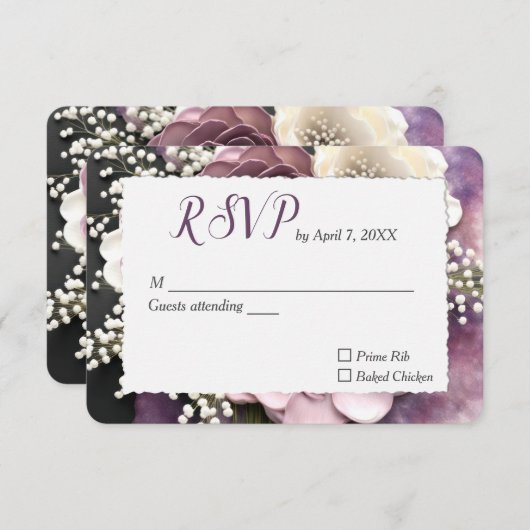 Bruiloft Mauve Roos met Baby's Breath Design RSVP Kaartje (Voorkant / Achterkant)