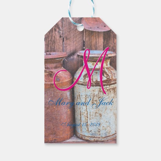 Bruiloft Melkblikken Metaal Rustiek Antiek Monogra Cadeaulabel (Achterkant)