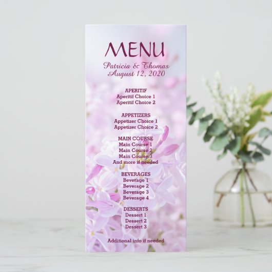 Bruiloft Menu aanpasbaar (Staand voorkant)