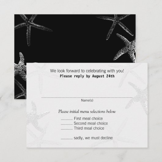 Bruiloft Menu Antwoordkaarten Neutrale Zeester Str (Voorkant / Achterkant)