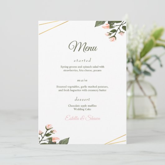 Bruiloft Menu Bloemenbruiloft Menu Moderne bruilof (Staand voorkant)