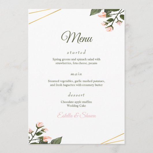 Bruiloft Menu Bloemenbruiloft Menu Moderne bruilof (Voorkant)