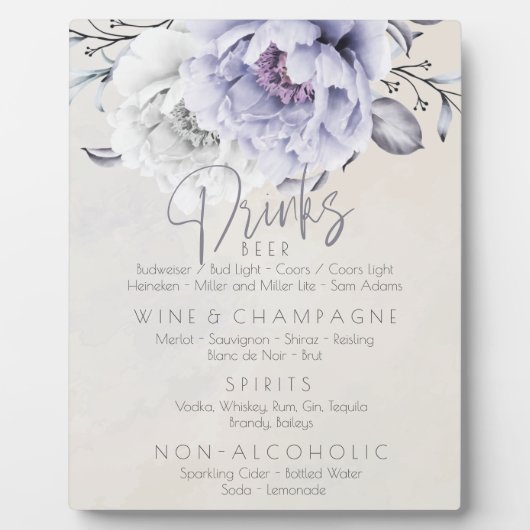 Bruiloft | Menu Drink Rustic Lila Peonies Fotoplaat (Voorkant)