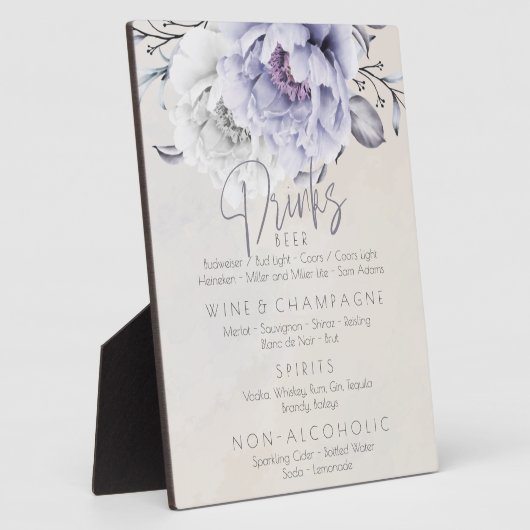 Bruiloft | Menu Drink Rustic Lila Peonies Fotoplaat (Zijkant)