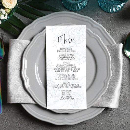 Bruiloft Menu Elegant Script Blauw Bloemen