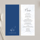 Bruiloft Menu Elegant Script Blauw Bloemen