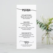 Bruiloft Menu Elegante Kalligrafie Zwart-wit (Staand voorkant)