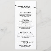 Bruiloft Menu Elegante Kalligrafie Zwart-wit (Voorkant)