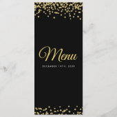 Bruiloft Menu Gouden Faux Glitter Confetti Zwart (Achterkant)