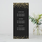 Bruiloft Menu Gouden Faux Glitter Confetti Zwart (Staand voorkant)