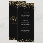 Bruiloft Menu Gouden Faux Glitter Confetti Zwart (Voorkant / Achterkant)
