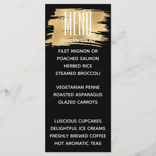 Bruiloft Menu Kaart Elegant Goud en Zwart (Voorkant)