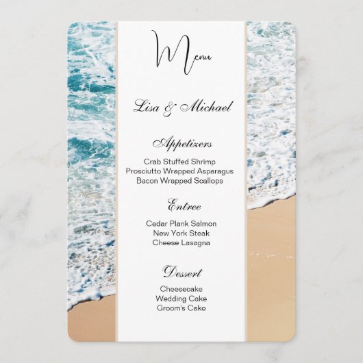 Bruiloft Menu Kaart Strand Thema (Voorkant)