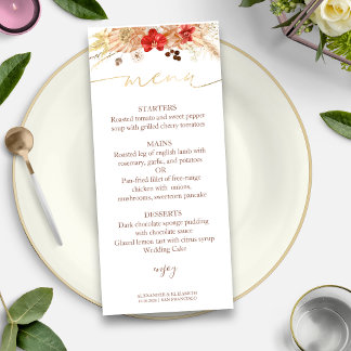 Bruiloft Menu Kaart vergulde Waterverf Boho Floral
