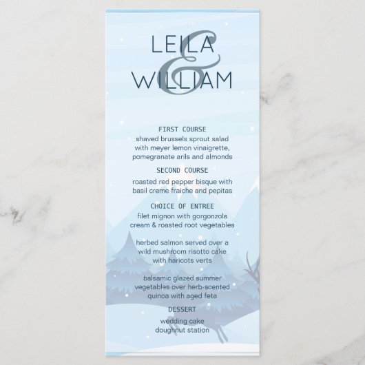 Bruiloft Menu Kaart winter magisch Blauw (Voorkant)