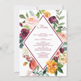Bruiloft Menu Kaarten met Herfstbloemen en Wijnroo