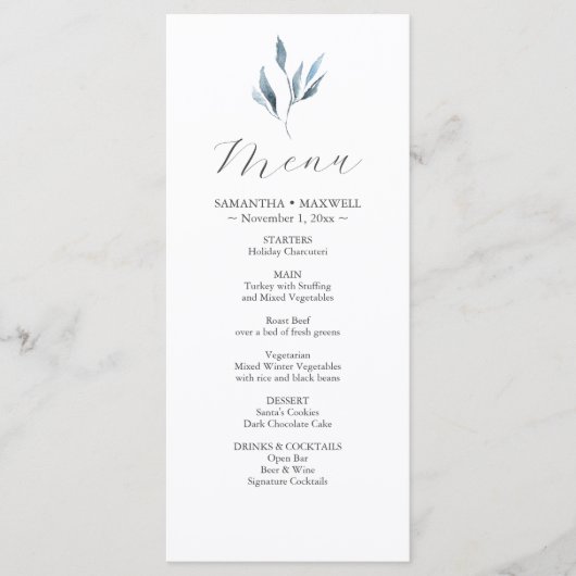 Bruiloft Menu Kaarten Waterverf Botanische bladere (Voorkant)