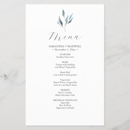 Bruiloft Menu Kaarten Waterverf Botanische bladere (Voorkant)