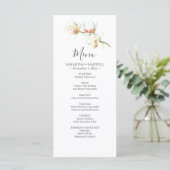 Bruiloft Menu Kaarten Waterverf Witte Bloemen (Staand voorkant)