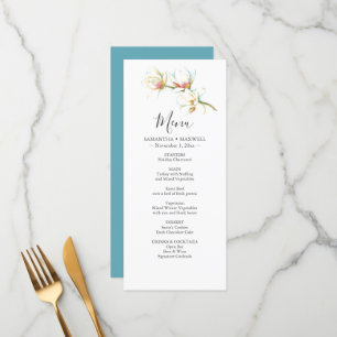Bruiloft Menu Kaarten Waterverf Witte Bloemen