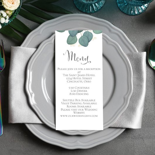 Bruiloft Menu Kalligrafie Eucalyptus groen