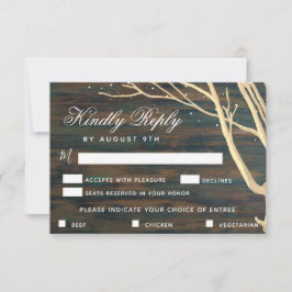 Bruiloft Menu Keuze RSVP Kaart met Houten Boom