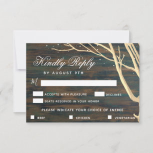 Bruiloft Menu Keuze RSVP Kaart met Houten Boom
