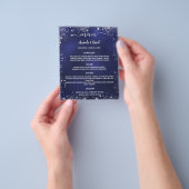 Bruiloft Menu marine blauw wit glitter budget (Hand)