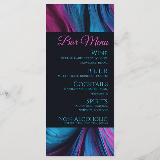 Bruiloft Menu-Modern Abstract blauw en roze- Menu (Achterkant)