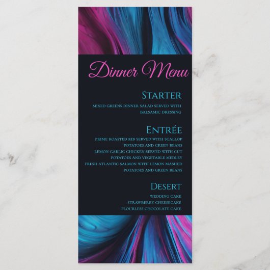 Bruiloft Menu-Modern Abstract blauw en roze- Menu (Voorkant)