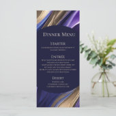 Bruiloft Menu-Modern Abstract Blauw Paarse Goud- Menu (Staand voorkant)