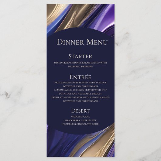 Bruiloft Menu-Modern Abstract Blauw Paarse Goud- Menu (Voorkant)