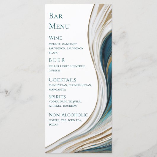 Bruiloft Menu-Modern -Blauw en Goud- Menu (Achterkant)