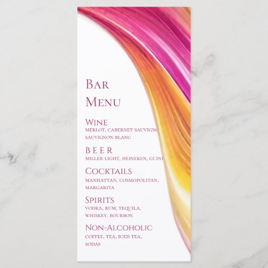 Bruiloft Menu-Modern Roze Sinaasappel Geel Menu (Achterkant)