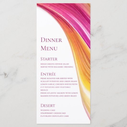 Bruiloft Menu-Modern Roze Sinaasappel Geel Menu (Voorkant)