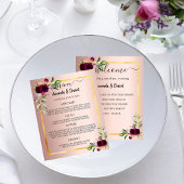Bruiloft Menu Programma florals bordeaux roos goud