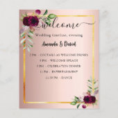 Bruiloft Menu Programma florals bordeaux roos goud (Achterkant)