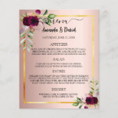 Bruiloft Menu Programma roos gouden bloemen budget (Voorkant)