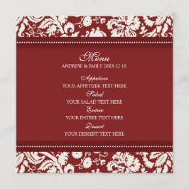 Bruiloft Menu Rood Bloemen Damask