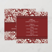Bruiloft Menu Rood Bloemen Damask (Voorkant / Achterkant)