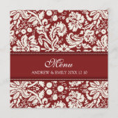 Bruiloft Menu Rood Bloemen Damask (Achterkant)