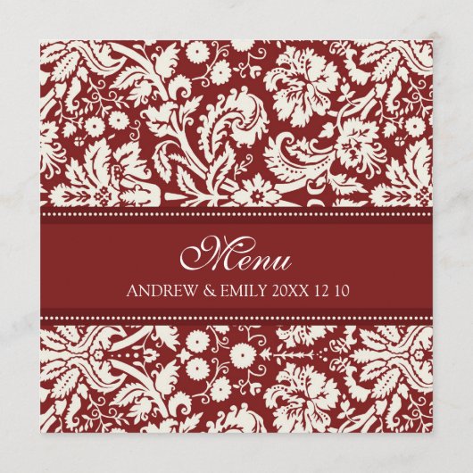 Bruiloft Menu Rood Bloemen Damask (Achterkant)