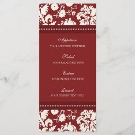 Bruiloft Menu Rood Bloemen Damask