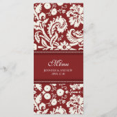 Bruiloft Menu Rood Bloemen Damask (Achterkant)